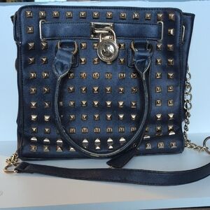 Micheal Kors Hamilton Studded Purse Blue and Gold Handbag